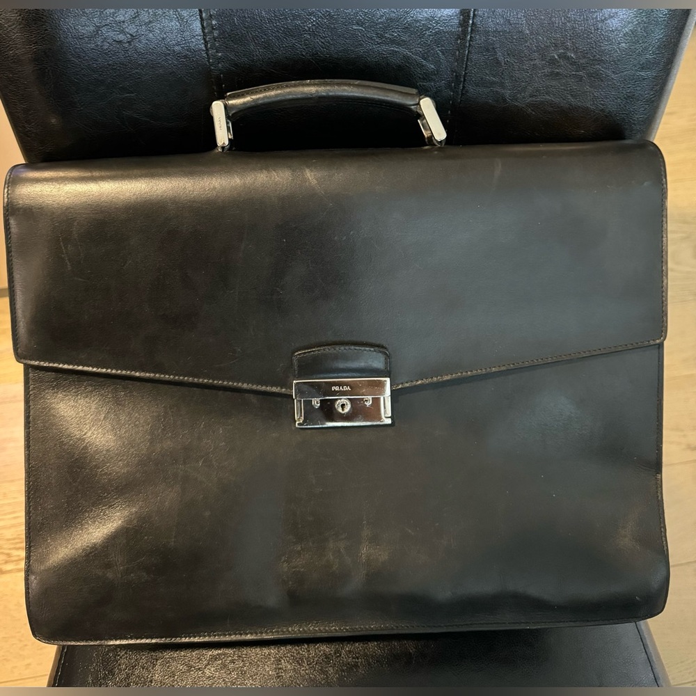 PRADA Saffiano Lux Briefcase - Black